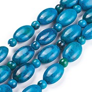 Natural Chrysocolla Beads Strands, Oval with Round, 11~12x8mm, Hole: 1mm, about 8pcs/strand, 4.9 inch(12.5cm)(G-F647-07)