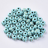 Acrylic Beads, Metal Enlaced, Plating Acrylic Beads, Golden Metal Enlaced, Pumpkin, Dark Turquoise, 7x5mm, Hole: 1.5mm, about 2850pcs/500g(OACR-S029-115)