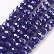 Electroplate Glass Beads Strands, Pearl Luster Plated, Faceted, Rondelle, Midnight Blue, 6x4~5mm, Hole: 0.8~1mm, about 85~88pcs/strand, 16.1~16.5 inch(41~42cm)(GLAA-K027-PL-A06)