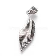 304 Stainless Steel Pendants, Leaf, Stainless Steel Color, 34.5x11x1mm, Hole: 4.5x7mm(STAS-E449-41P)