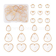 24Pcs 6 Style Natural Capiz Shell Charms, with Light Gold Plated Brass Edge, Flower & Flat Round & Teardrop & Heart, 12~27x12~29.5x0.5~1mm, Hole: 0.5~1mm, 4pcs/style(SSHEL-TA0001-06)