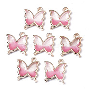 Alloy Resin Pendants, with Glitter Powder, Butterfly, Lead Free, Golden, Pink, 16x13.5x2.5mm, Hole: 1.6mm(RESI-R430-03D-LF)