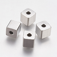 304 Stainless Steel Beads, Cube, Stainless Steel Color, 6x6x6mm, Hole: 2mm(STAS-K171-40P-6x6mm)