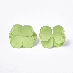 Spray Painted Iron Stud Earring Settings, with Earring Backs/Ear Nuts, Flower, Light Green, 30x29~30x11mm, Pin: 1mm(IFIN-N004-01E)