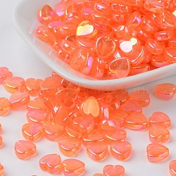 Transparent Acrylic Beads, Heart, Orange Red, AB, Size: about 8mm wide, 3mm thick, hole: 1mm, about 280pcs/50g(X-PL539-816)