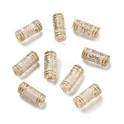 Metal Enlaced Transparent Acrylic Beads, Golden Plated, Column, Gold, 11x5mm, Hole: 1mm, about 2777Pcs/500G(MACR-M045-06)