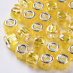 Transparent Resin European Beads, Large Hole Beads, with Silver Color Plated Double Brass Cores, Faceted, AB Color Plated, Column, Gold, 11.5x8mm, Hole: 5mm(RPDL-Q023-A-B05)