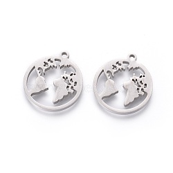 201 Stainless Steel Pendants, Manual Polishing, Earth, Stainless Steel Color, 18x16x1.5mm, Hole: 1.2mm(STAS-F231-068P)