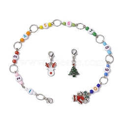 3Pcs Christmas Theme Knitting Row Counter Chains & Locking Stitch Markers Kits, with Alloy Enamel Pendants, Christmas Bell/Reindeer/Tree, 300mm(HJEW-JM01338-01)