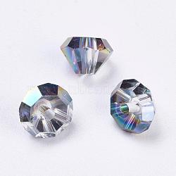 Imitation Austrian Crystal Beads, Grade AAA, K9 Glass, Faceted, Cone, Colorful, 6x4mm, Hole: 0.7~0.9mm(SWAR-F075-6mm-31)