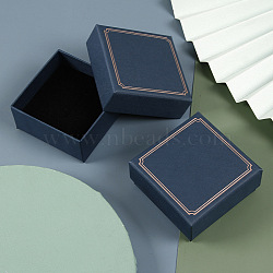 Square Paper Earring Storage Gift Boxes, Marine Blue, 7.5x7.5x3.5cm(PW-WG28424-01)