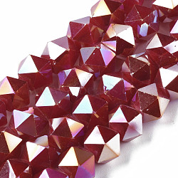 Electroplate Glass Beads Strands, AB Color Plated, Faceted, Star Cut Round Beads, Dark Red, 8x6.5x4mm, Hole: 1.2mm, about 70~72pcs/strand, 22.05~22.44 inch(56~57cm)(EGLA-S194-14A-A05)