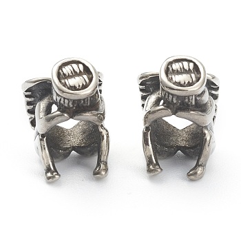 304 Stainless Steel European Beads, Large Hole Beads, Angel, Antique Silver, 12.5x9x10mm, Hole: 5.5x6mm