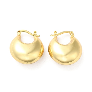 Brass Flat Round Thick Hoop Earrings for Women, Golden, 23x20x10mm, Pin: 0.8~1mm