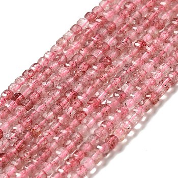 Natural Strawberry Quartz Beads Strands, Grade AA, Faceted, Cube, 3~3.5x3~3.5x3~3.5mm, Hole: 0.6mm, about 121~124pcs/strand, 15.55''(39.5cm)