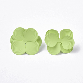 Spray Painted Iron Stud Earring Settings, with Earring Backs/Ear Nuts, Flower, Light Green, 30x29~30x11mm, Pin: 1mm
