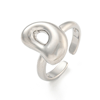 Brass Letter Open Cuff Rings for Women, Adjustable, Platinum, Letter D, 15~16.5x7~16.5mm
