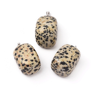 Natural Dalmatian Jasper Pendants, with Platinum Tone Brass Findings, Nuggets, 23~30x13~22x12~20mm, Hole: 5x3mm