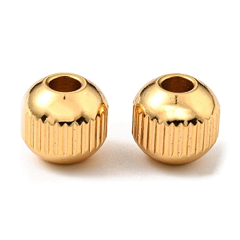 201 Stainless Steel Beads, Round with Vertical Stripes, Golden, 8x7mm, Hole: 3mm