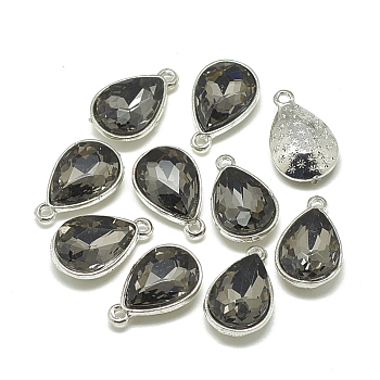 Alloy Glass Charms, Faceted, teardrop, Platinum, Gray, 14.5x9x5mm, Hole: 1.5mm