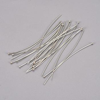 Brass Ball Head Pins, Platinum Color, Size: about 0.7mm thick(21 Gauge), 70mm long, Head: 1.8mm