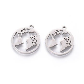 201 Stainless Steel Pendants, Manual Polishing, Earth, Stainless Steel Color, 18x16x1.5mm, Hole: 1.2mm