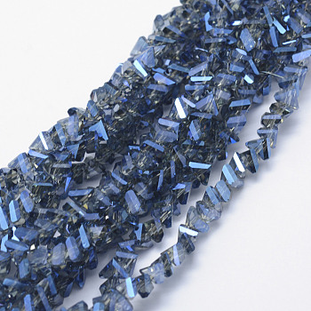 Electroplate Glass Beads Strands, Full Rainbow Plated, Faceted, Triangle, Steel Blue, 4.5x6x4.5mm, Hole: 0.5mm, about 100~101pcs/strand, 13.3 inch(34cm)