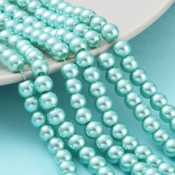 Baking Painted Pearlized Glass Pearl Round Bead Strands, Medium Aquamarine, 6~7mm, Hole: 1mm, about 135~140pcs/strand, 31.4 inch