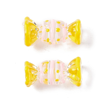 Transparent Acrylic Beads, with Enamel, Candy, Yellow, 29.5x14x15.5mm, Hole: 5mm