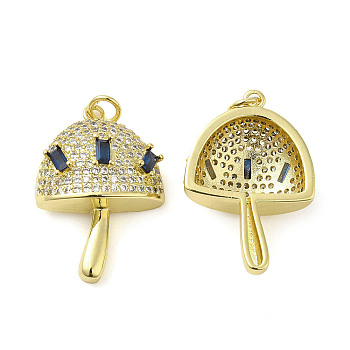 Rack Plating Brass Micro Pave Cubic Zirconia Pendants, with Jump Ring, Long-Lasting Plated, Cadmium Free & Lead Free, Mushroom Charm, Real 18K Gold Plated, 29x18.5x8.5mm, Hole: 3mm