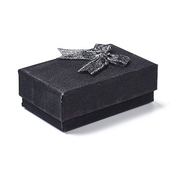 Paper Jewelry Set Boxes, with Black Sponge and Bowknot, for Necklaces and Earring, Rectangle, Black, 8.4x5.3x3.3cm