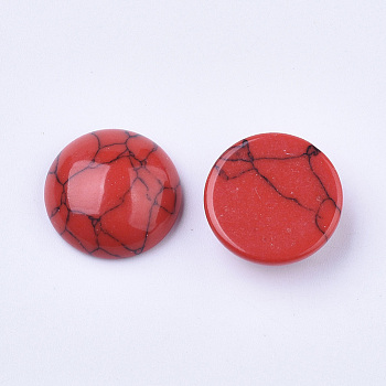Dyed Synthetic Turquoise Flat Back Dome Cabochons, Half Round, Red, 11.5x4.5mm