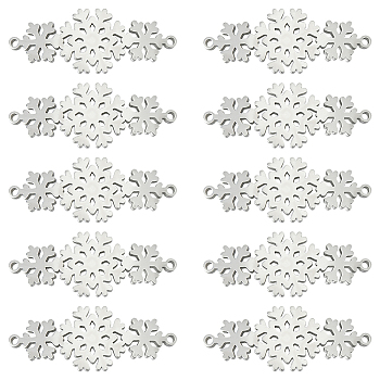 10Pcs 304 Stainless Steel Connector Charms, Laser Cut, Snowflake Links, Stainless Steel Color, 11x28.5x1.5mm, Hole: 1.2mm