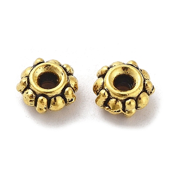 Tibetan Style Alloy Beads, Cadmium Free & Lead Free, Flower, Antique Golden, 7x3.5mm, Hole: 1.8mm, about 2000pcs/1000g