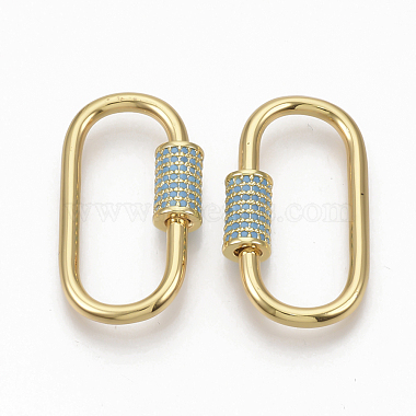 Brass Micro Pave Turquoise Cubic Zirconia Screw Carabiner Lock Charms(ZIRC-T010-03G)-3