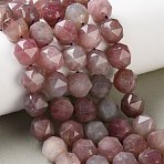 Natural Madagascar Rose Quartz Beads Strands, Faceted Star Cut Round Beads, 12~12.5x12.5~13x11~11.5mm, Hole: 1.2mm, about 31pcs/strand, 15.08~15.24''(38.3~38.7cm)(GG-CBABD99-05)