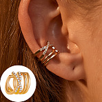 Brass Rhinestone Cuff Earrings, Light Gold, Letter X, 10x10mm(WGCA6F2-01)
