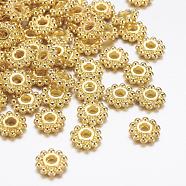 Gear Tibetan Style Alloy Spacer Beads, Lead Free & Cadmium Free & Nickel Free, Flower, Golden, 6.5mm, Hole: 2mm(AB145-NFG)