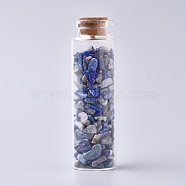 Glass Wishing Bottle, For Pendant Decoration, with Lapis Lazuli Chip Beads Inside and Cork Stopper, 22x71mm(DJEW-L013-A17)