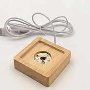 Square Solid Wood Base for Crystal Stones, Warm Light Color Wooden Small Night Light, LED Luminous Base, Creative Gift, with USB Charger, BurlyWood, 80x80x21mm(JX333A)