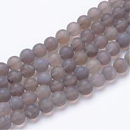 Natural Agate Stone Beads Strands, Frosted Style, Round, 8~8.5mm, Hole: 1mm, about 47pcs/strand, 15.5 inch(G-T055-8mm-08)