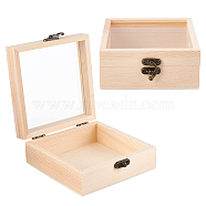 Wooden Box, Flip Cover Box, with Iron Lock Clasps & Glass Visual Window, Rectangle, BurlyWood, 5-1/8x4-3/4x2 inch(13x12x5cm)(CON-WH0080-17B)