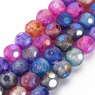 Transparent  Electroplate Crackle Glass Beads Strands, Frosted, Cube, Mixed Color, 11.5~12.5x11.5~12.5x11.5~12.5mm, Hole: 1.6mm, about 32pcs/strand, 14.65inch(37.2cm)(X-EGLA-T008-13)