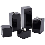 5Pcs 5 Styles Square Transparent Acrylic Jewelry Display Pedestals, for Small Jewelry, Cosmetic Showing, Black, 4x4x3~10cm, 1pc/style(ODIS-FG0001-66)