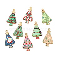 Christmas Theme Rack Plating Alloy Pendants, with Enamel, Golden, Christmas Trees Charm, Mixed Color, 31x17x1.5mm, Hole: 1.8mm(FIND-M020-02G)