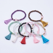 Tassel Charm Bracelets, with Natural & Synthetic Mixed Stone Beads, Round, 2 inch(52mm)(BJEW-P190-05)