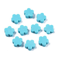 Handmade Polymer Clay Beads, Flower, Sky Blue, 9.5~10x10x3.5~4.5mm, Hole: 1.6mm(CLAY-N011-023B)