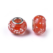 Handmade Luminous Lampwork European Beads, with Silver Color Brass Core, Drum, Red, Size: about 13mm long, 10mm wide, hole: 5mm(X-LAMP-X098-11)