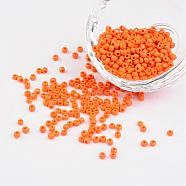 8/0 Opaque Colours Round Glass Seed Beads, Dark Orange, Size: about 3mm in diameter, hole:1mm, about 1101pcs/50g(X-SEED-A010-3mm-50)