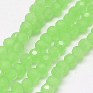 Imitation Jade Glass Beads Strands, Faceted(32 Facets), Round, Spring Green, 4mm, Hole: 1mm, about 88~90pcs/strand, 28~30cm(EGLA-J042-4mm-28)